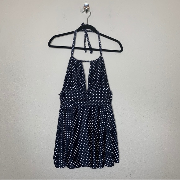 JJ Queen Blue Polkadot Halter Swim Dress - Picture 1 of 5